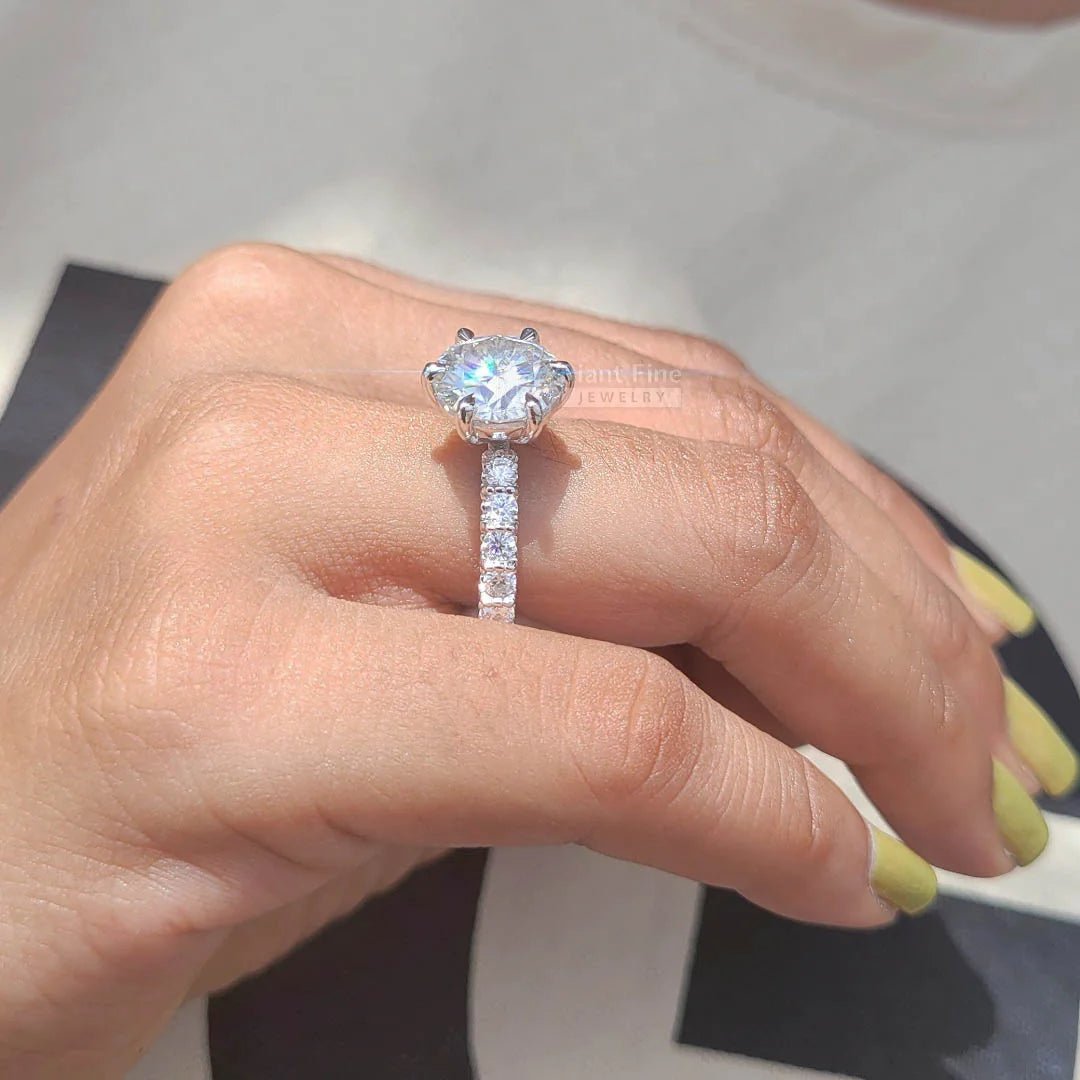 Round Moissanite Vintage Pave Set Engagement Ring - Riant Fine Jewelry LLC