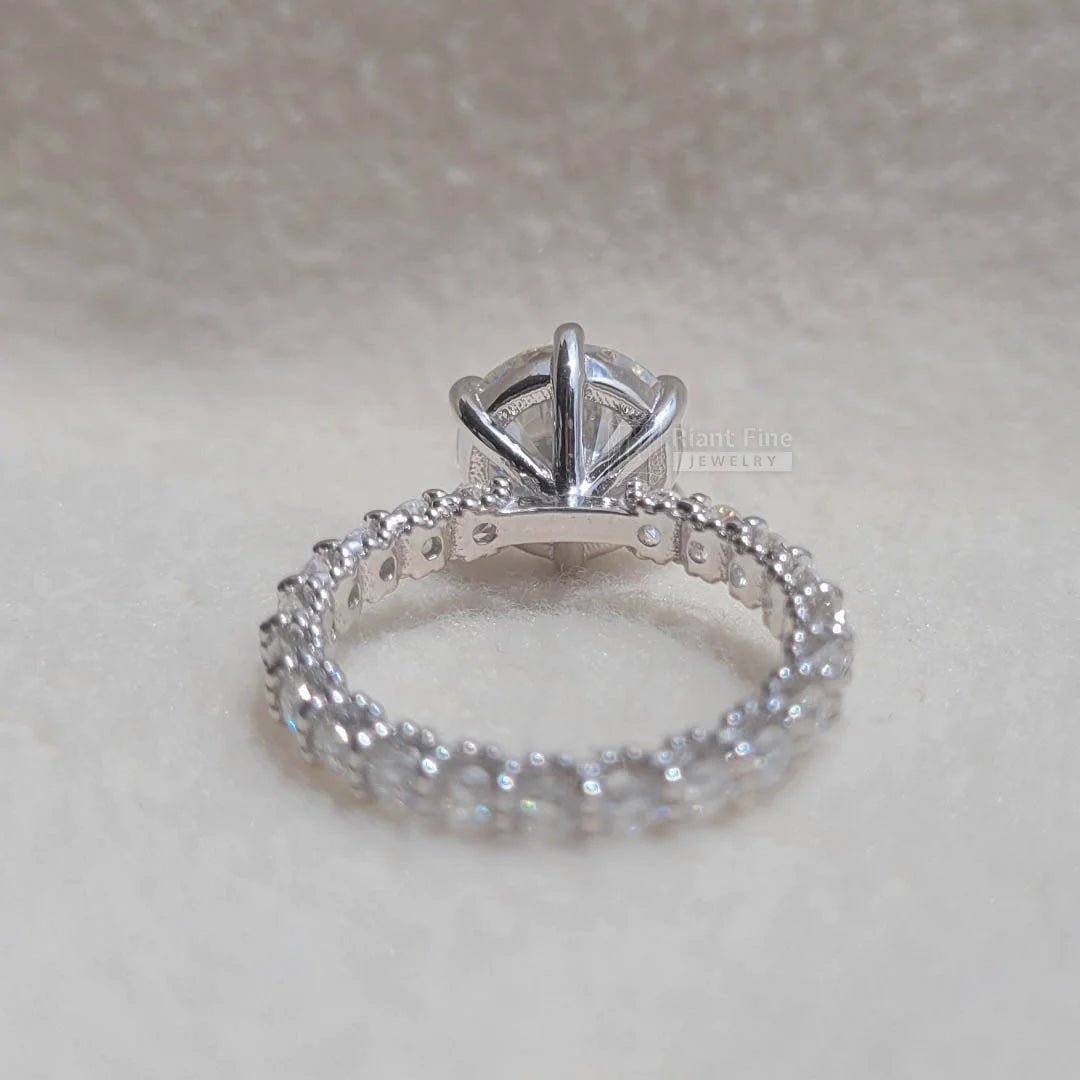 Round Moissanite Vintage Pave Set Engagement Ring - Riant Fine Jewelry LLC