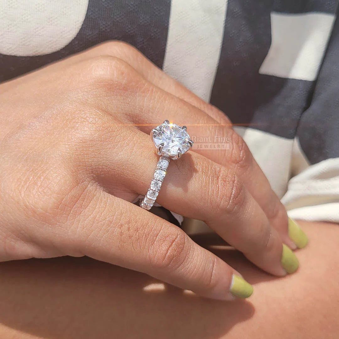 Round Moissanite Vintage Pave Set Engagement Ring - Riant Fine Jewelry LLC