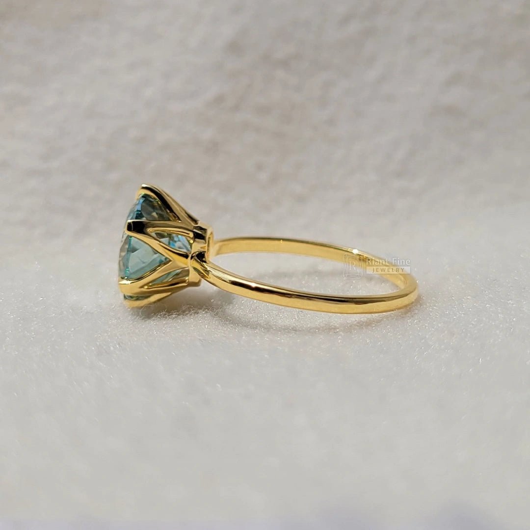 Round Portuguese Cut Cyan Blue Moissanite Engagement Ring - Riant Fine Jewelry LLC