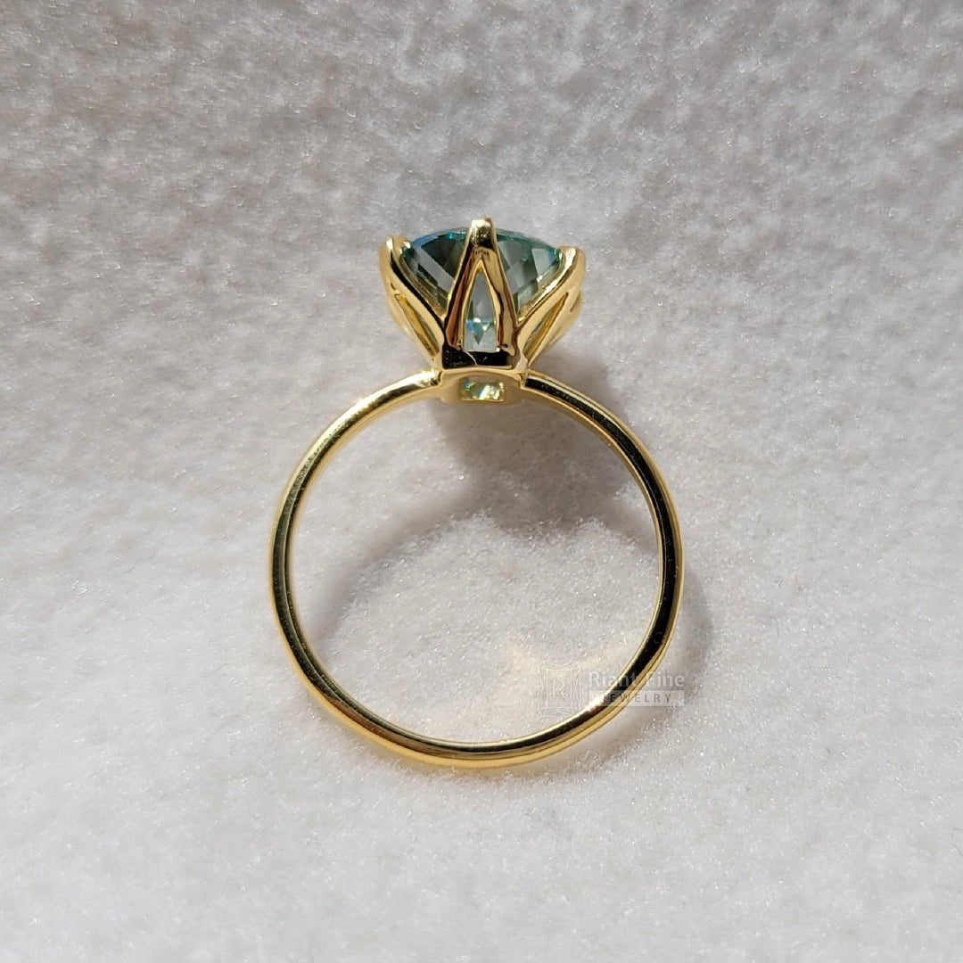 Round Portuguese Cut Cyan Blue Moissanite Engagement Ring - Riant Fine Jewelry LLC