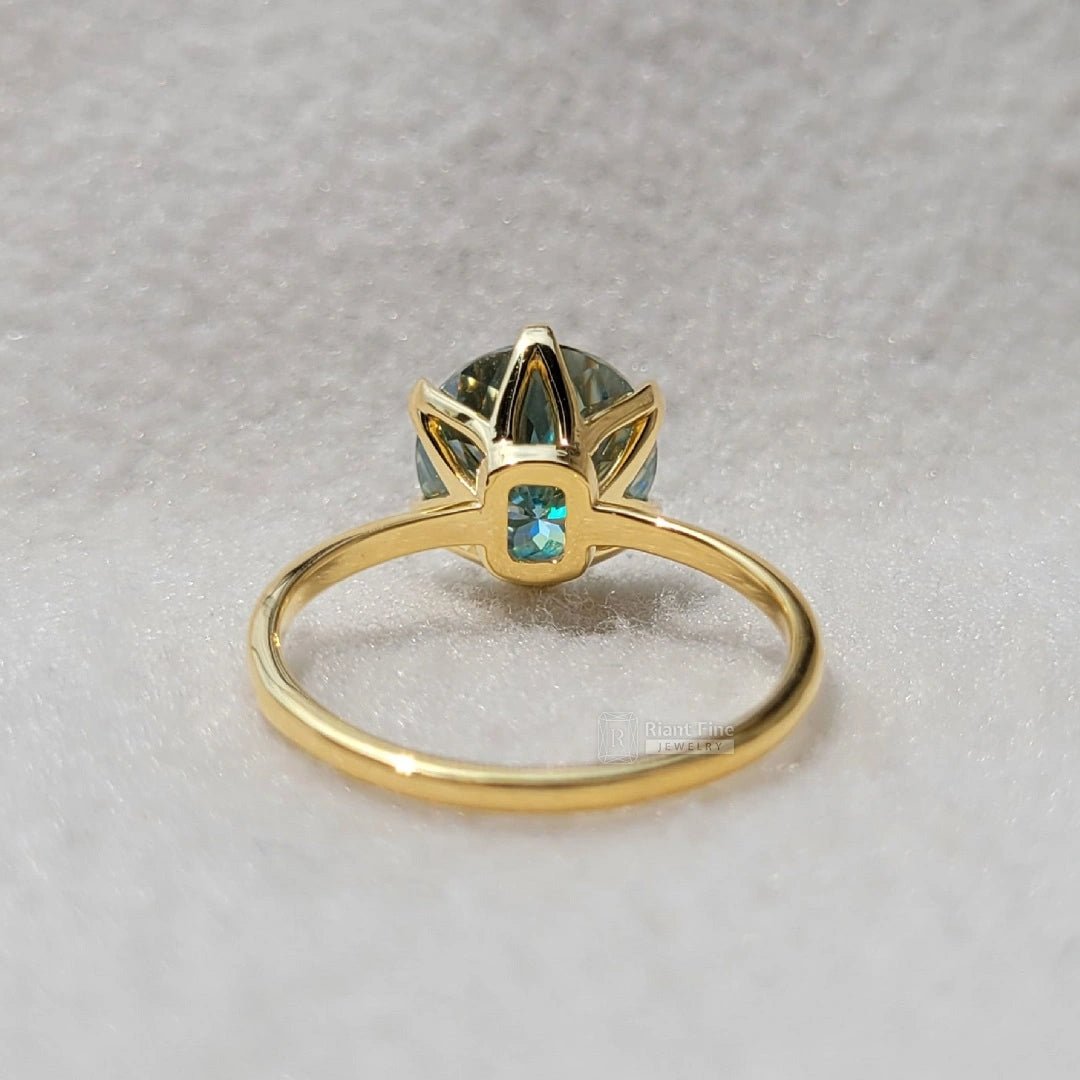 Round Portuguese Cut Cyan Blue Moissanite Engagement Ring - Riant Fine Jewelry LLC