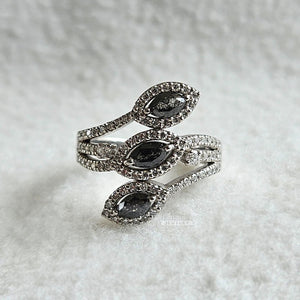 Salt and Pepper Diamond Three Stone Engagement Ring