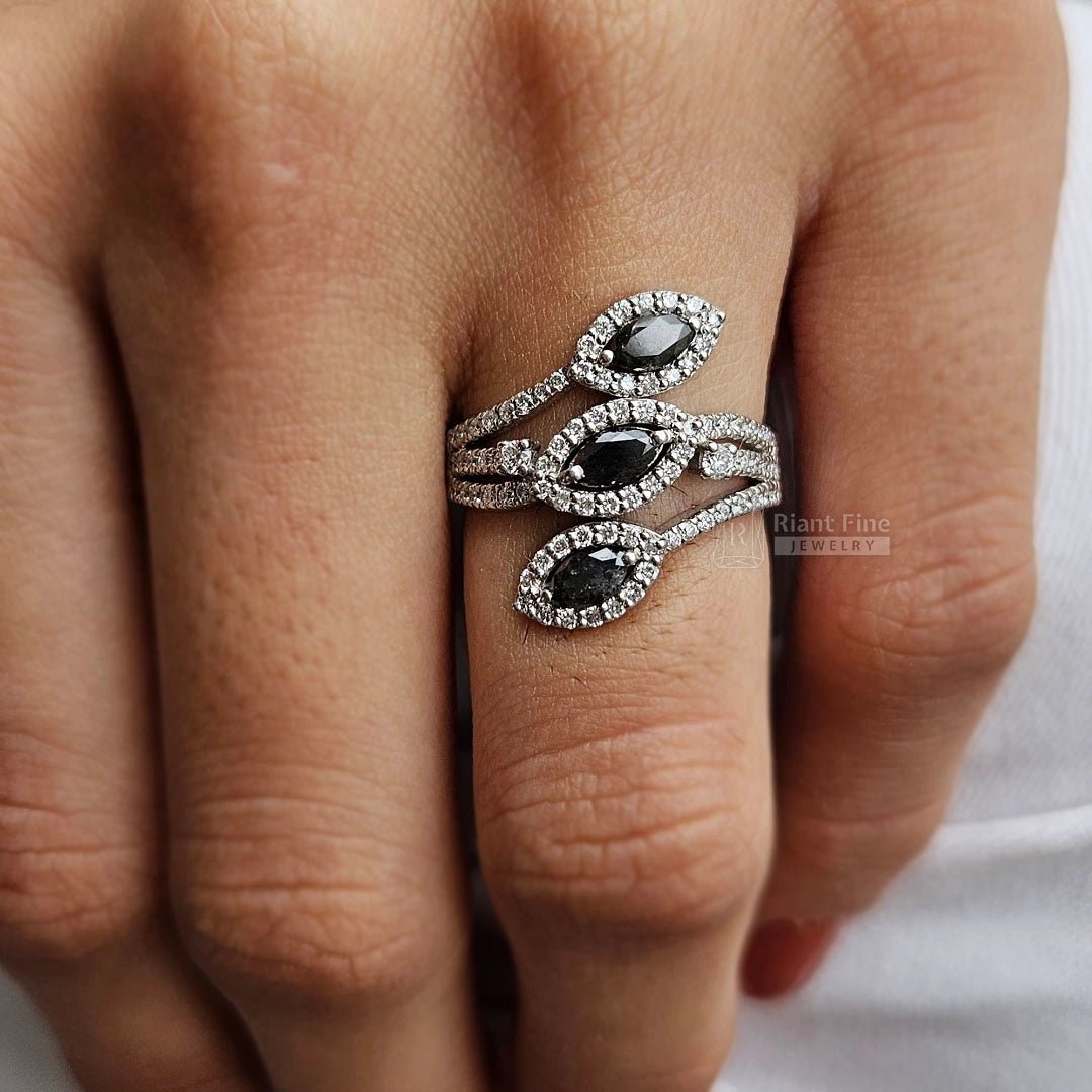 Salt and Pepper Diamond Three Stone Engagement Ring - Riant Fine Jewelry