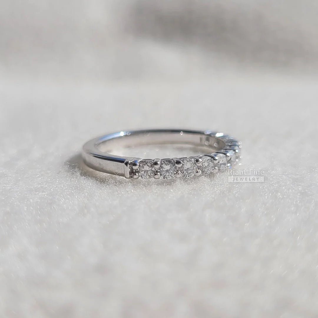 Simple Half Eternity Round Diamond Gold Wedding Band - Riant Fine Jewelry
