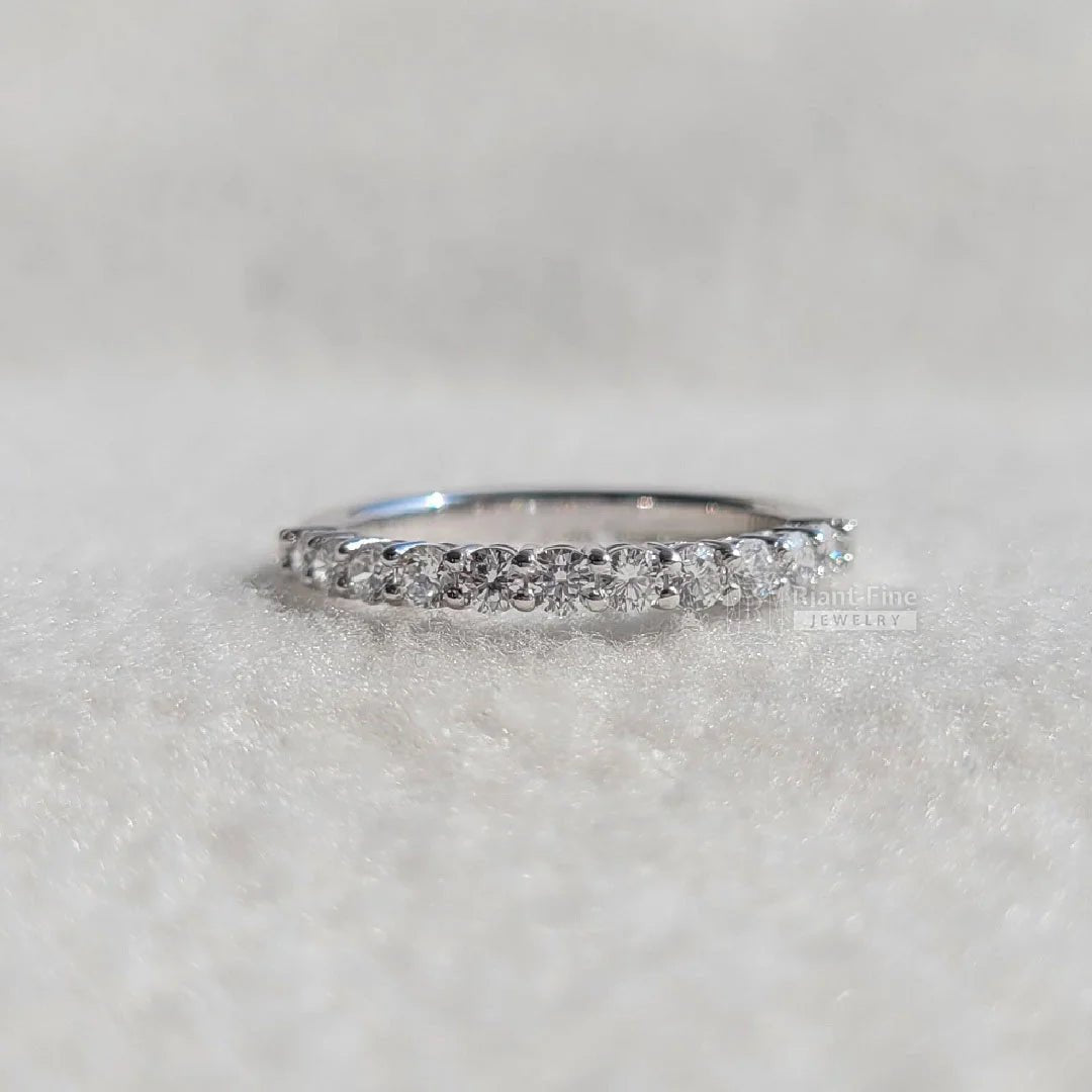 Simple Half Eternity Round Diamond Gold Wedding Band - Riant Fine Jewelry