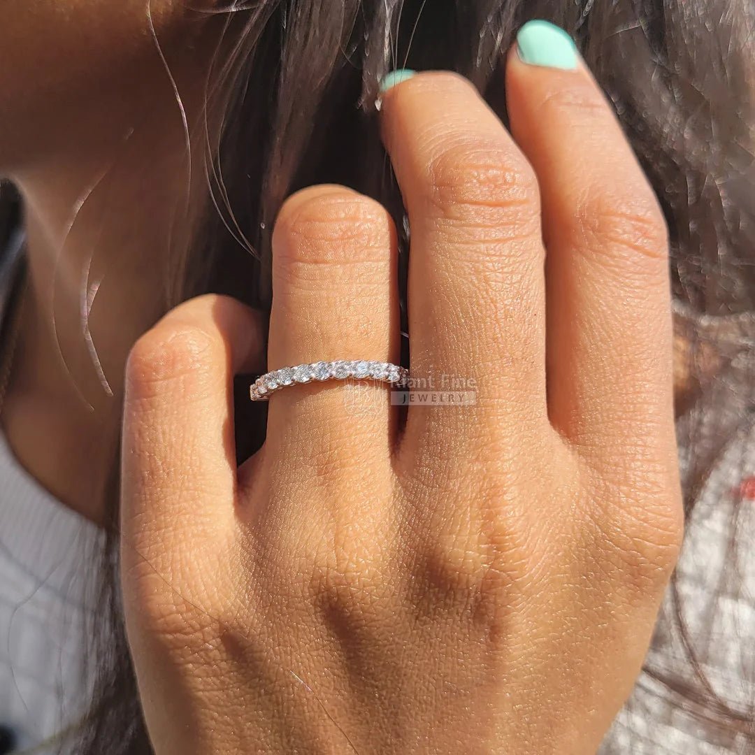 Simple Half Eternity Round Diamond Gold Wedding Band - Riant Fine Jewelry
