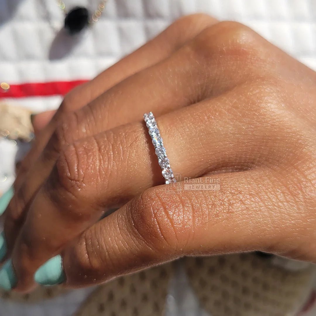 Simple Half Eternity Round Diamond Gold Wedding Band - Riant Fine Jewelry