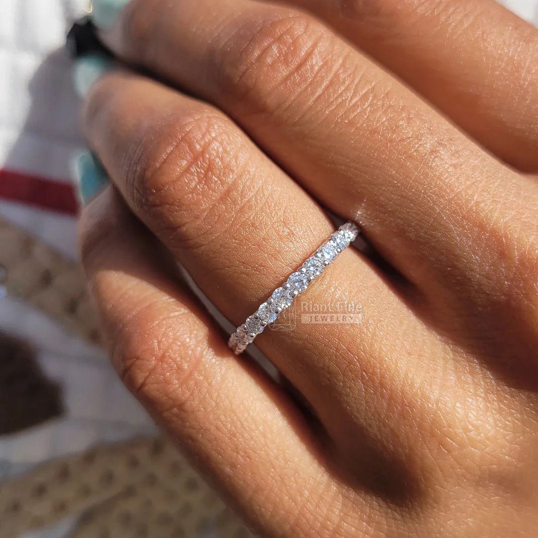 Simple Half Eternity Round Diamond Gold Wedding Band - Riant Fine Jewelry