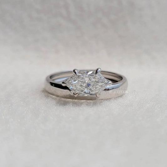 Solitaire 1 Carat Hexagon Cut Lab Grown Diamond Ring - Riant Fine Jewelry LLC