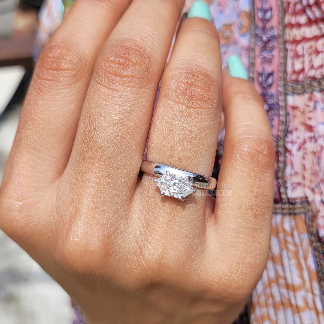 Solitaire 1 Carat Hexagon Cut Lab Grown Diamond Ring - Riant Fine Jewelry LLC