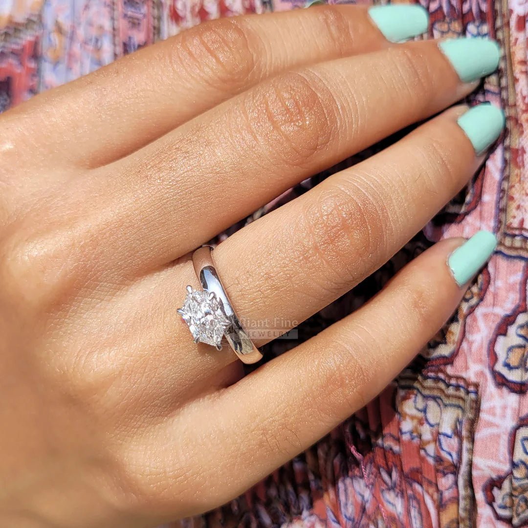 Solitaire 1 Carat Hexagon Cut Lab Grown Diamond Ring - Riant Fine Jewelry LLC