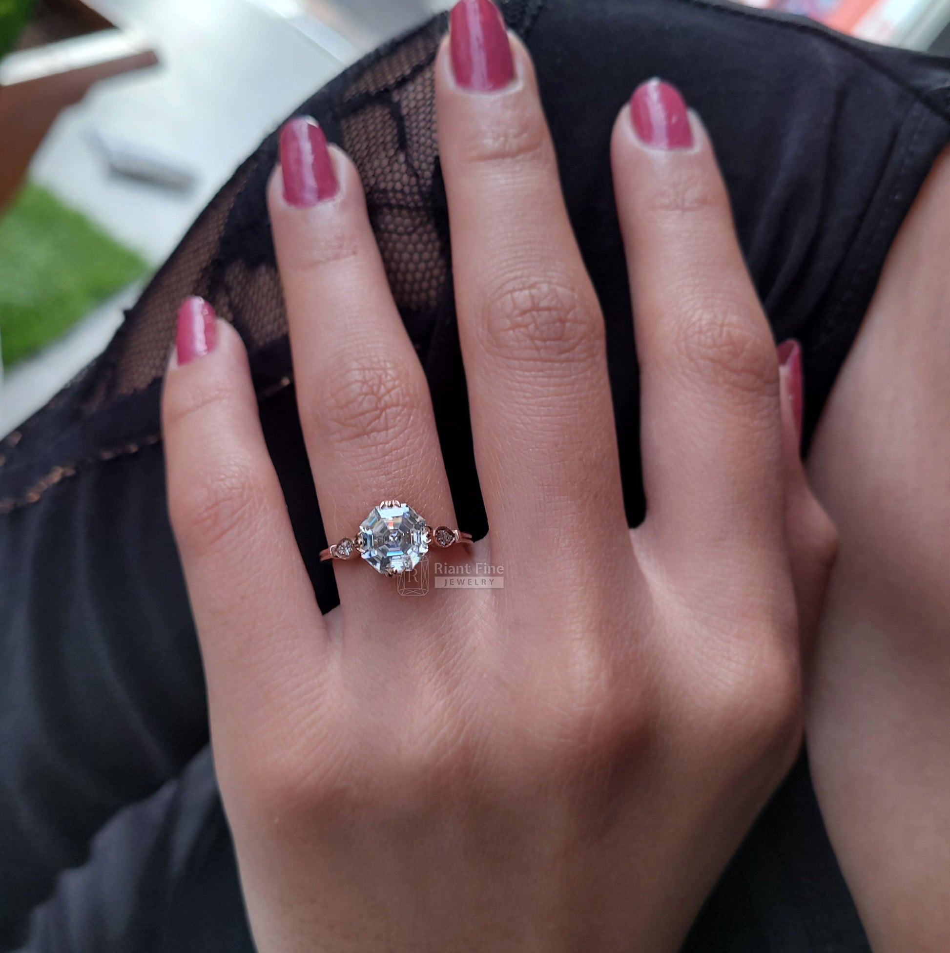 Square 2 Carat Asscher Moissanite Engagement Ring - Riant Fine Jewelry LLC