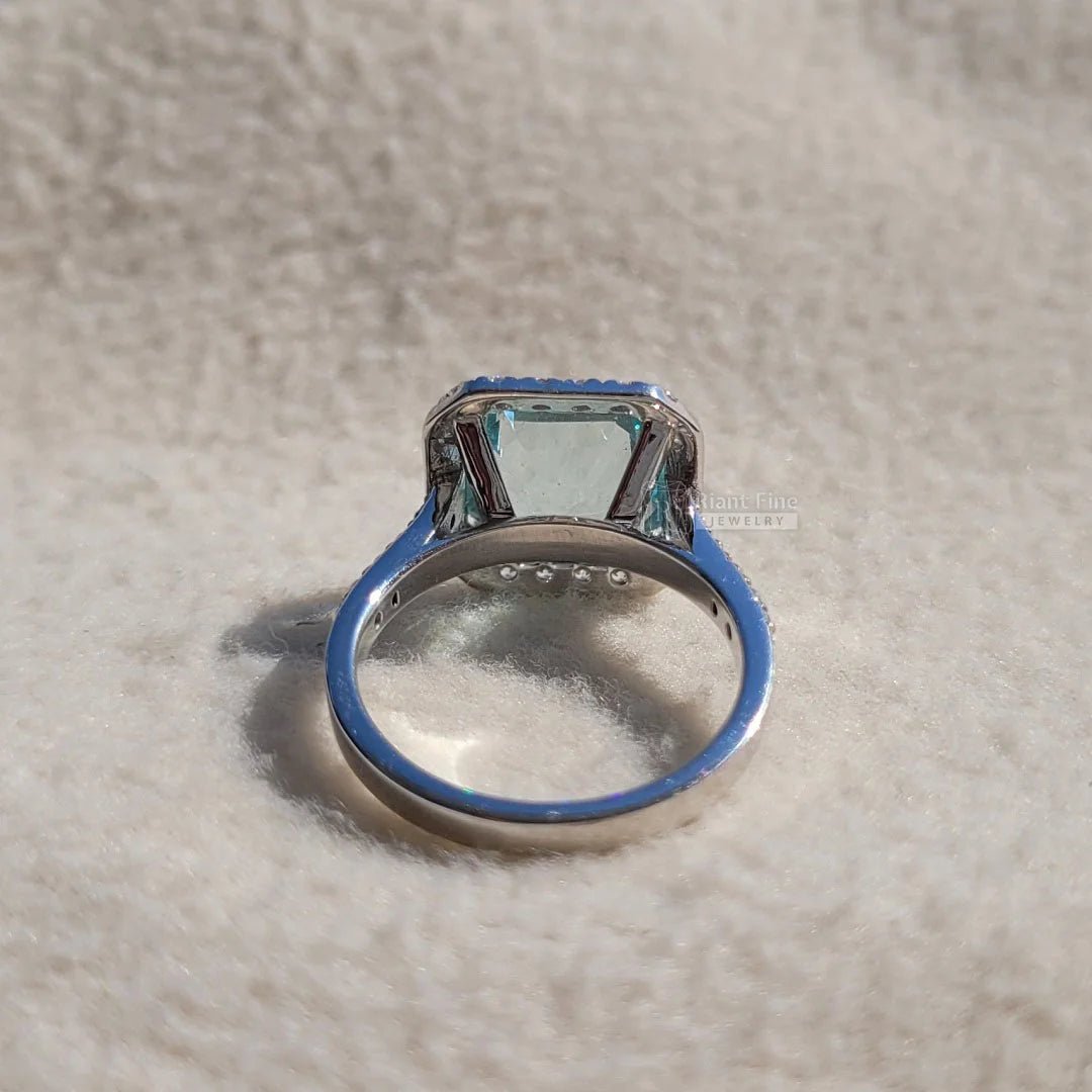 Square Emerald Cut Aquamarine Halo Engagement Ring - Riant Fine Jewelry