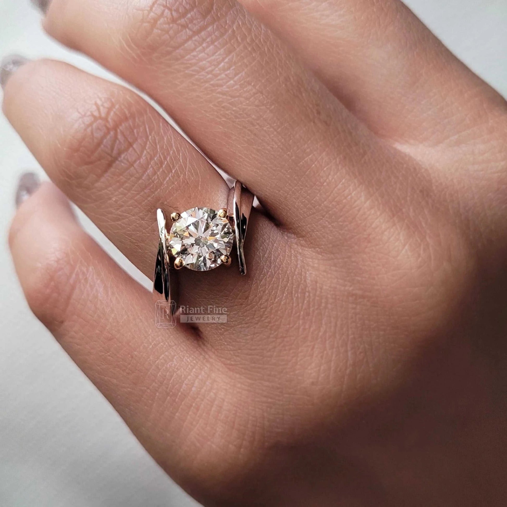 Tension Set 2 Ct Round Lab Diamond Solitaire Engagement Ring - Riant Fine Jewelry LLC