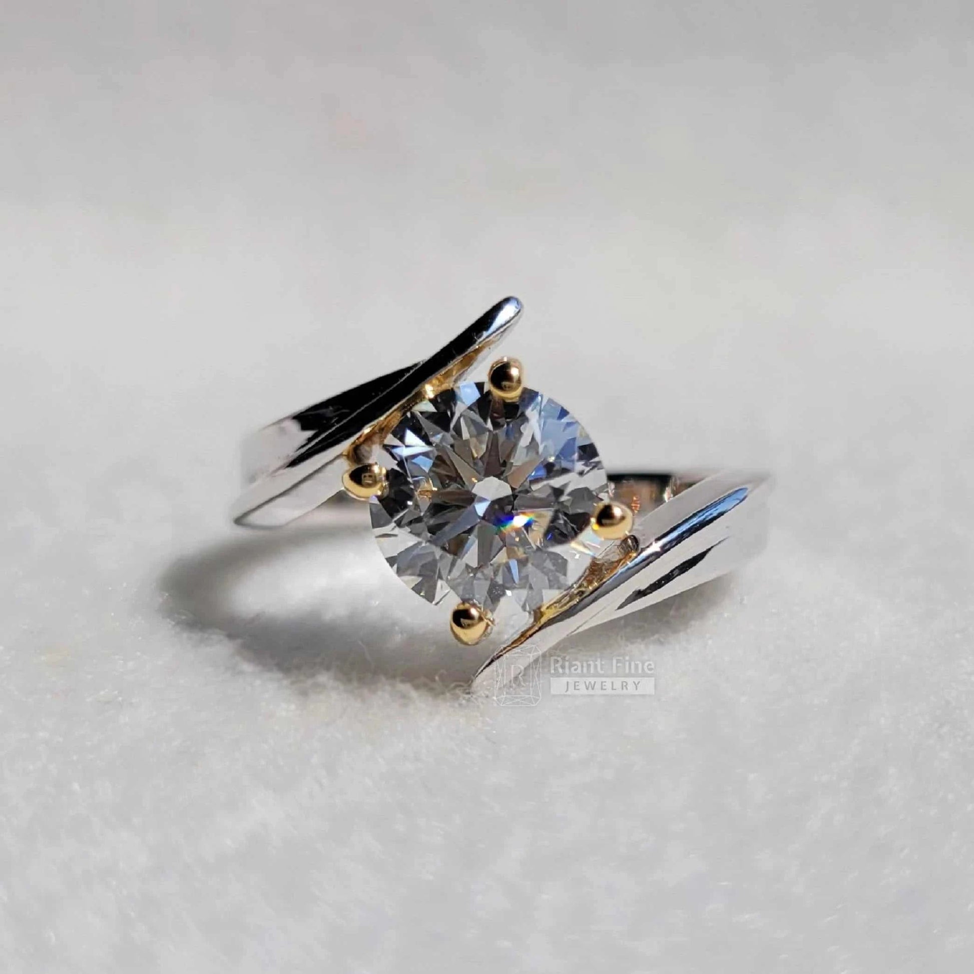 Tension Set 2 Ct Round Lab Diamond Solitaire Engagement Ring - Riant Fine Jewelry LLC