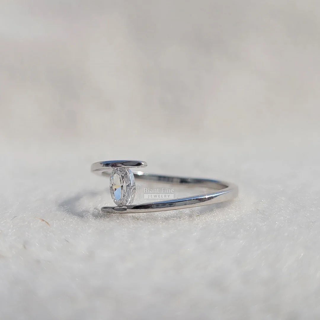 Tension Set Oval Diamond Engagement Ring In 14K Gold - Riant Fine Jewelry