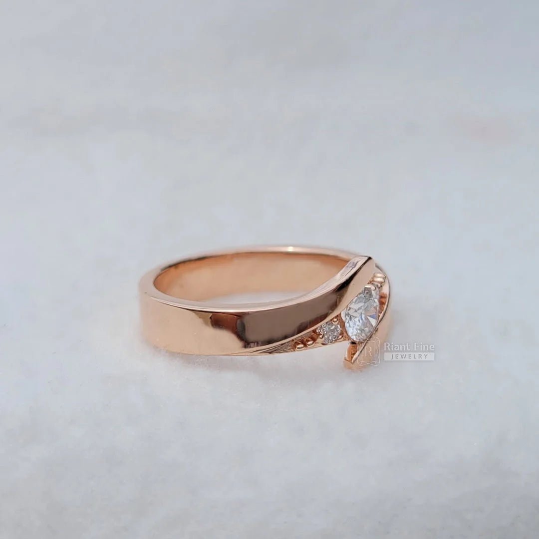 Tension Set Rose Gold Diamond Wedding Band For Women - Riant Fine Jewelry