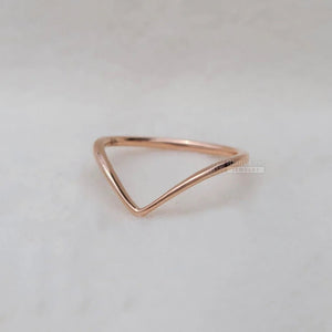 Thin 14K/18K Rose Gold Chevron Ring For Women