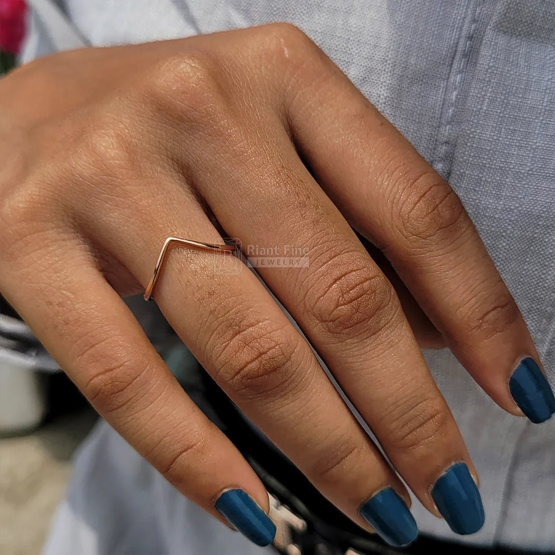 Thin 14K/18K Rose Gold Chevron Ring For Women - Riant Fine Jewelry LLC