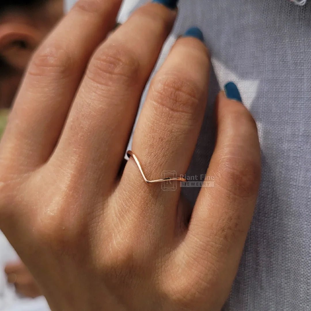 Thin 14K/18K Rose Gold Chevron Ring For Women - Riant Fine Jewelry LLC