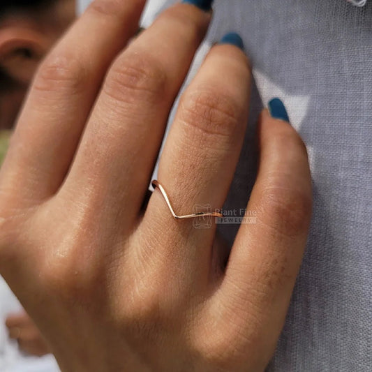 Thin 14K/18K Rose Gold Chevron Ring For Women - Riant Fine Jewelry LLC