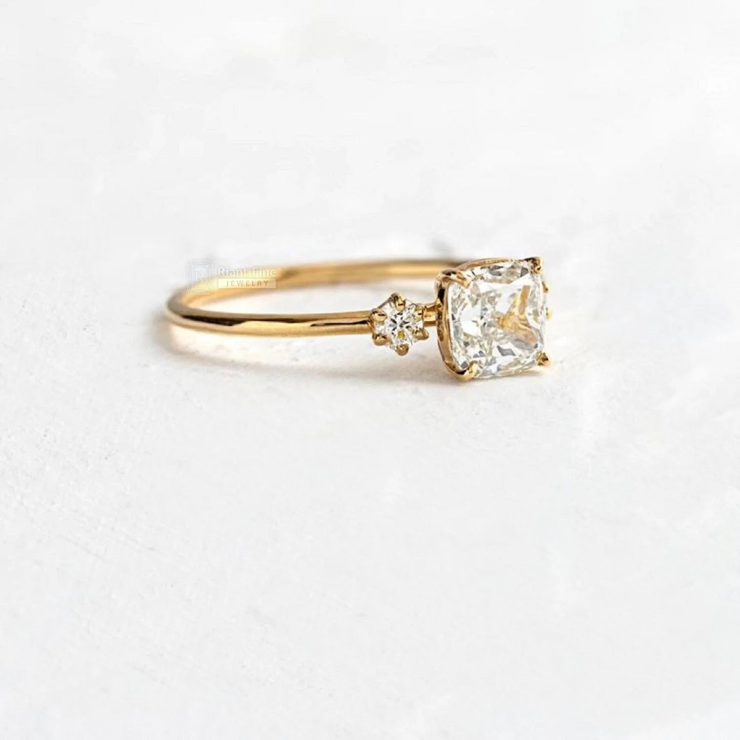 Three Stone Cushion Diamond Engagement Ring | 14K Gold - Riant Fine Jewelry LLC