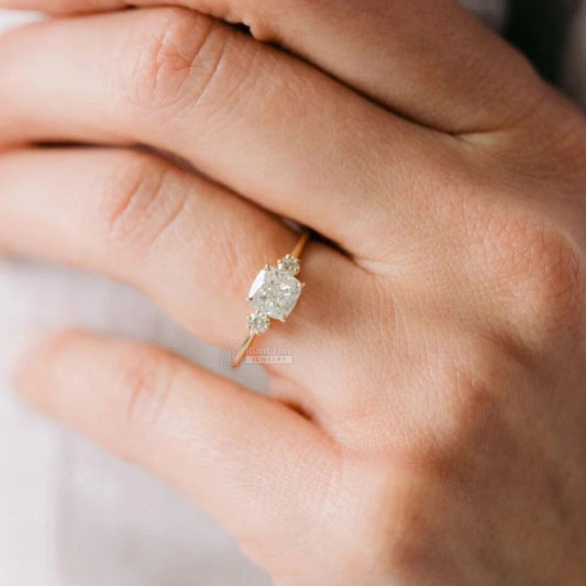 Three Stone Cushion Diamond Engagement Ring | 14K Gold - Riant Fine Jewelry LLC