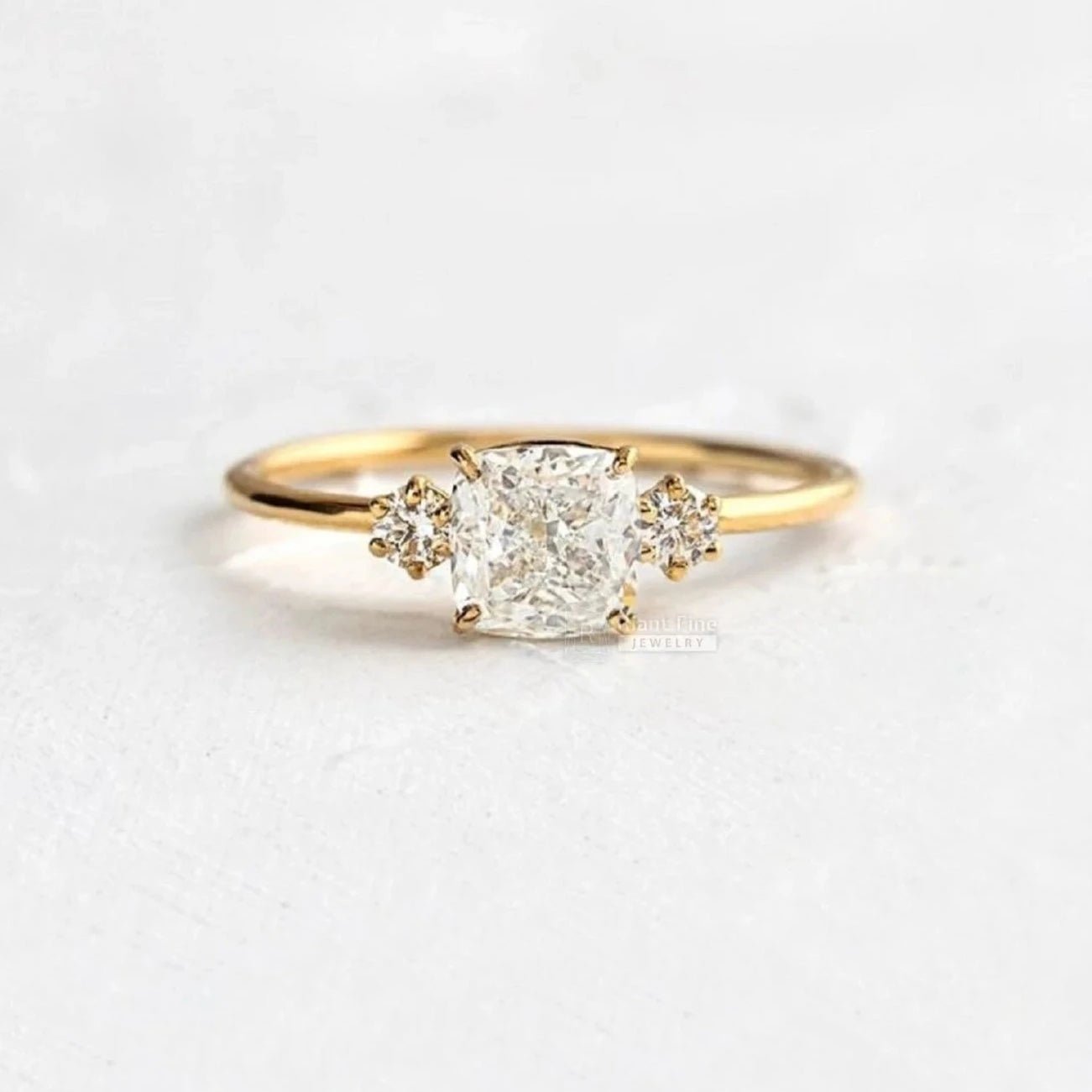 Three Stone Cushion Diamond Engagement Ring | 14K Gold - Riant Fine Jewelry LLC