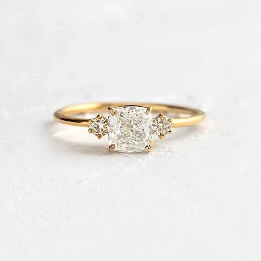 Three Stone Cushion Diamond Engagement Ring | 14K Gold - Riant Fine Jewelry LLC