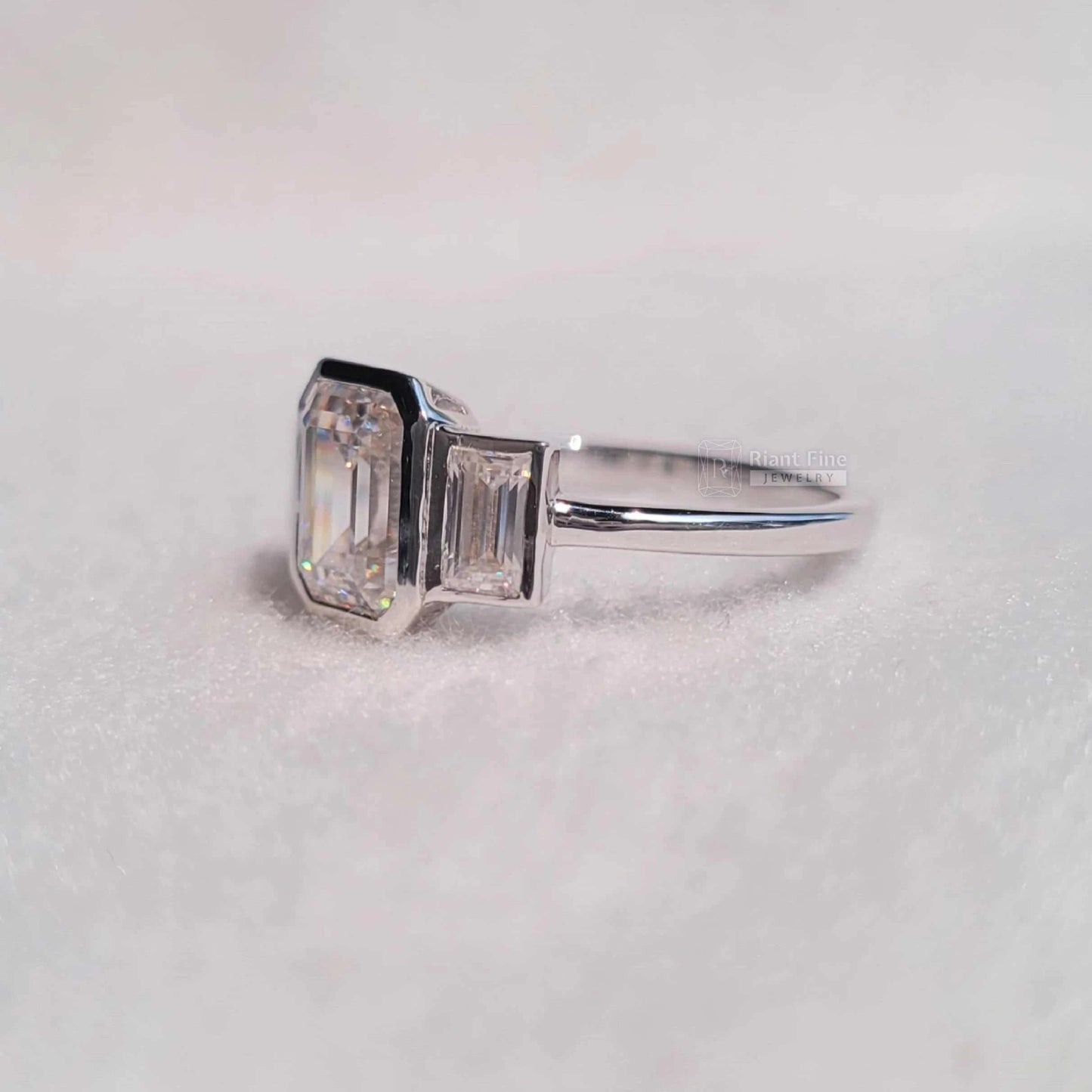 Three Stone Emerald Cut Lab Diamond Engagement Ring - Riant Fine Jewelry LLC