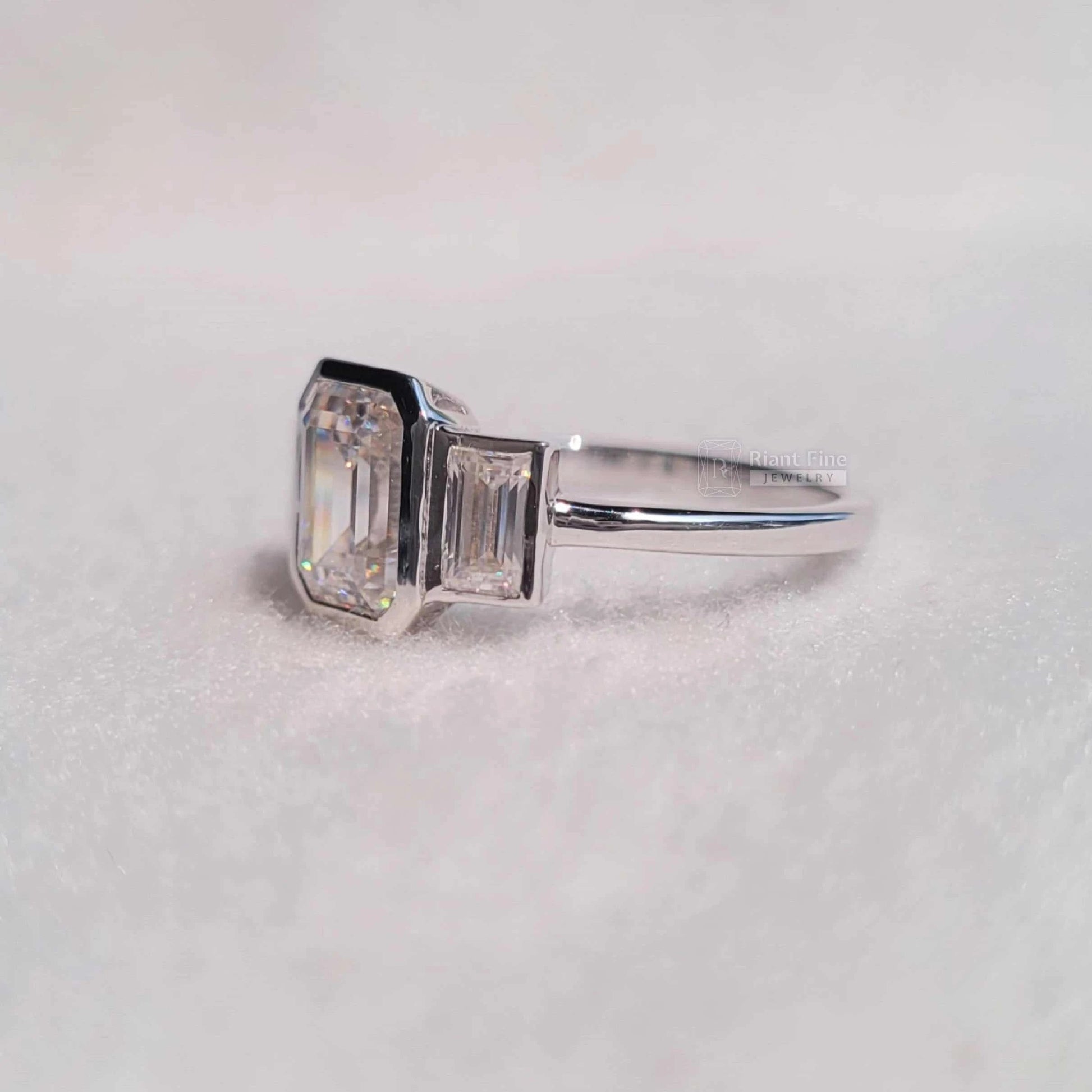 Three Stone Emerald Cut Lab Diamond Engagement Ring - Riant Fine Jewelry LLC
