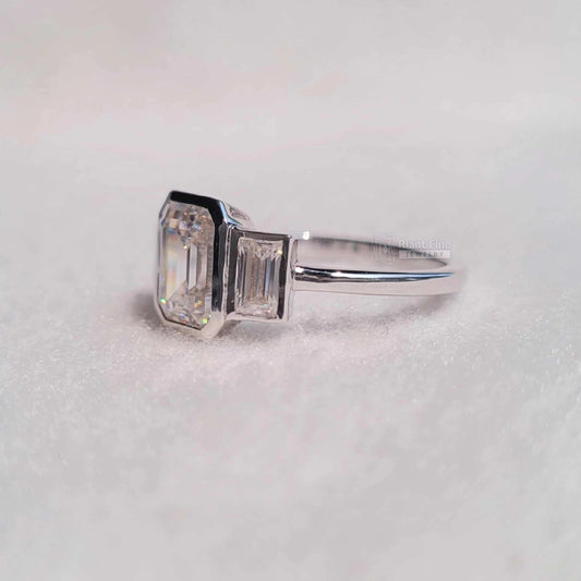 Three Stone Emerald Cut Lab Diamond Engagement Ring - Riant Fine Jewelry LLC