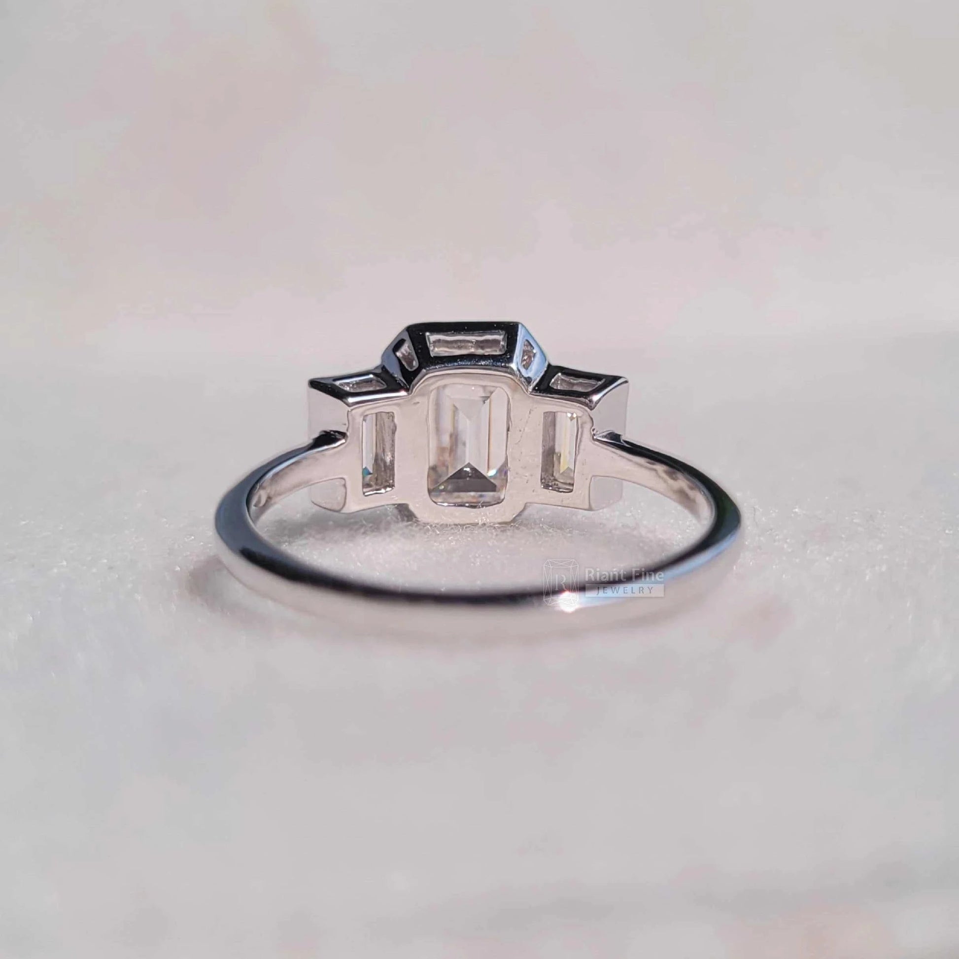 Three Stone Emerald Cut Lab Diamond Engagement Ring - Riant Fine Jewelry LLC