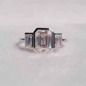Three Stone Emerald Cut Lab Diamond Engagement Ring