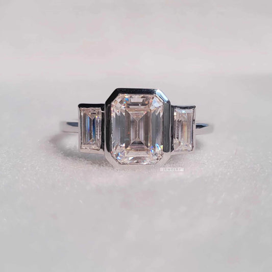 Three Stone Emerald Cut Lab Diamond Engagement Ring - Riant Fine Jewelry LLC