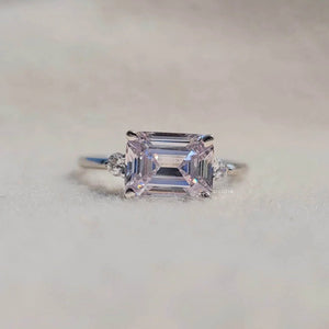 Three Stone Emerald Diamond Gold Wedding Ring