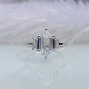 Three Stone Hexagon Moissanite Engagement Ring
