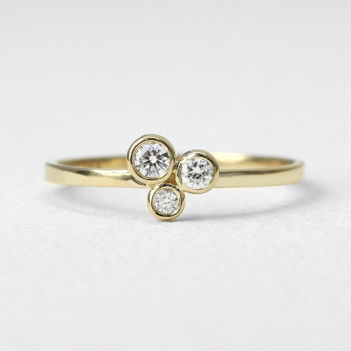 Three Stone Lab Diamond Bezel Set Engagement Ring - Riant Fine Jewelry LLC