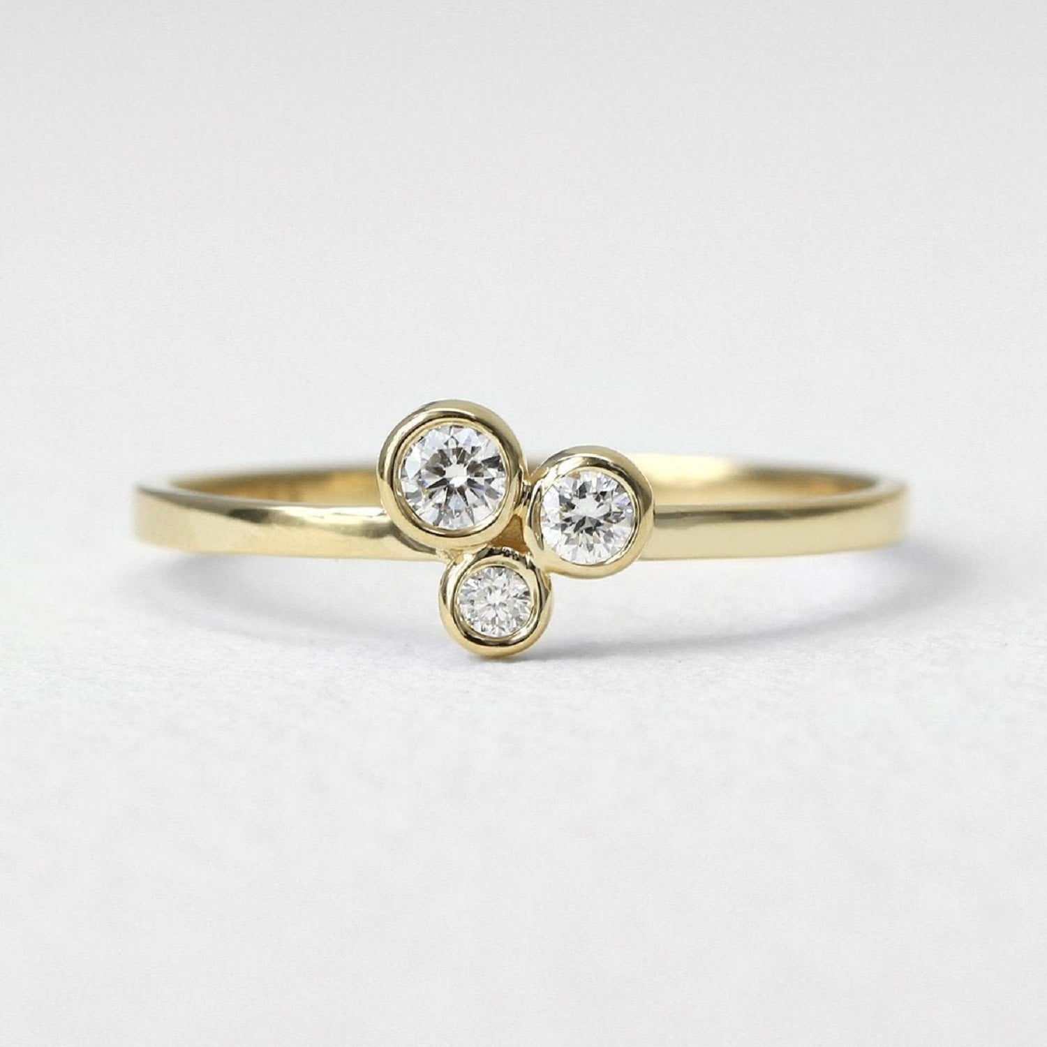 Three Stone Lab Diamond Bezel Set Engagement Ring - Riant Fine Jewelry LLC