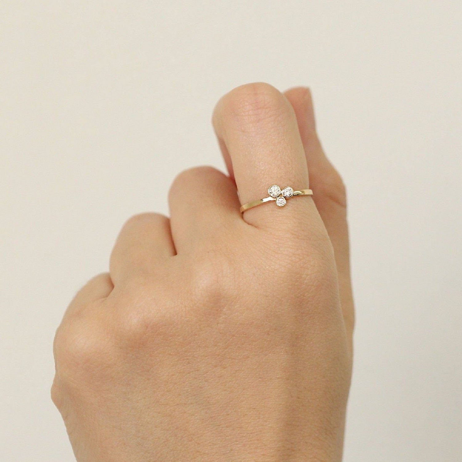 Three Stone Lab Diamond Bezel Set Engagement Ring - Riant Fine Jewelry LLC