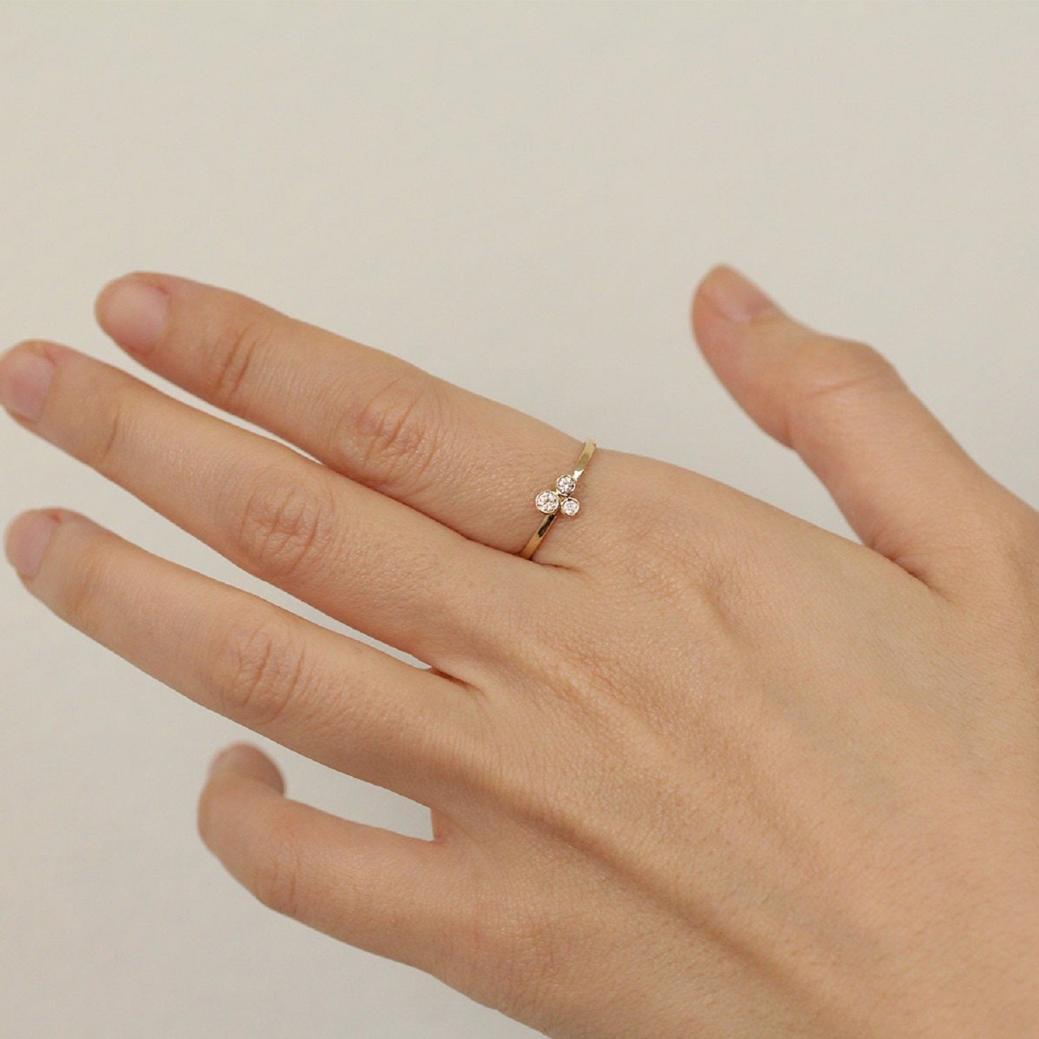 Three Stone Lab Diamond Bezel Set Engagement Ring - Riant Fine Jewelry LLC