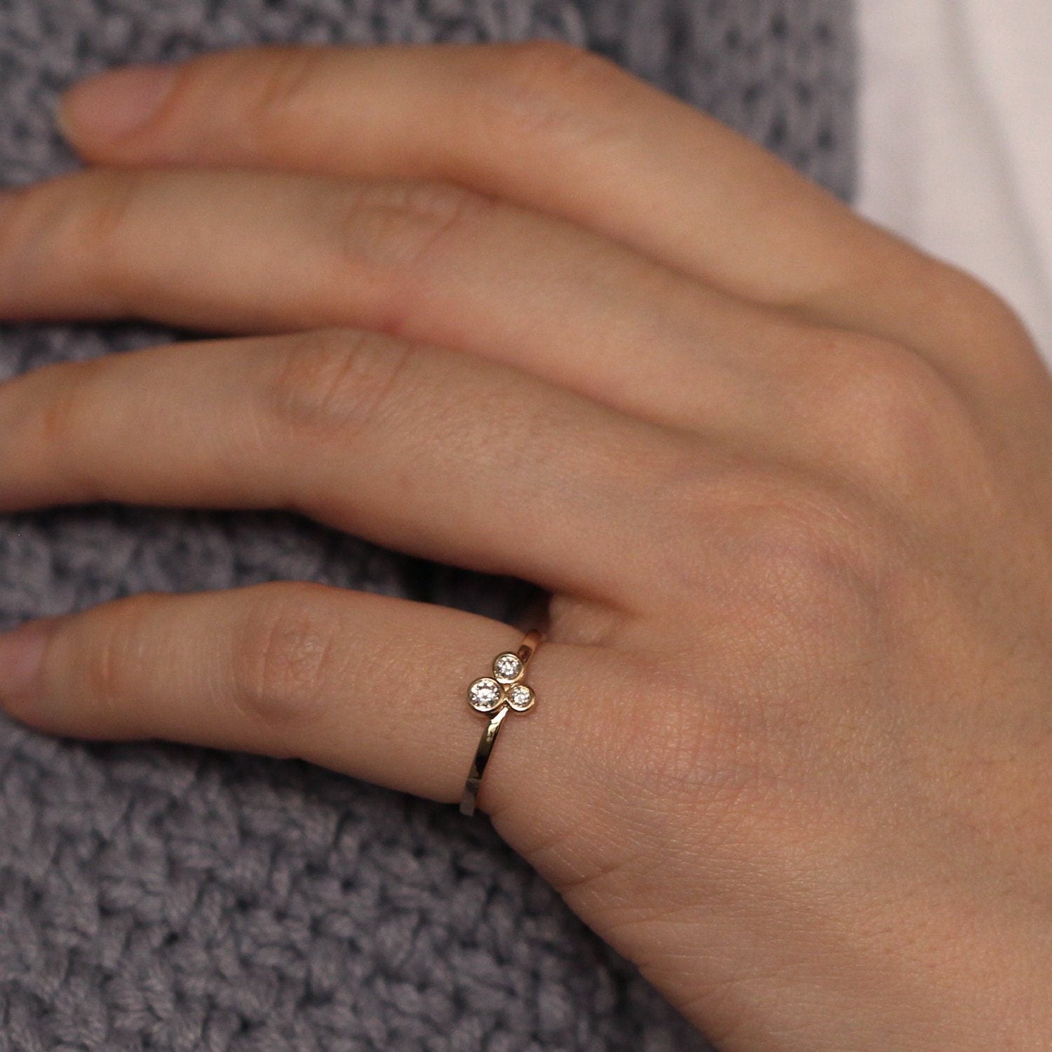 Three Stone Lab Diamond Bezel Set Engagement Ring - Riant Fine Jewelry LLC