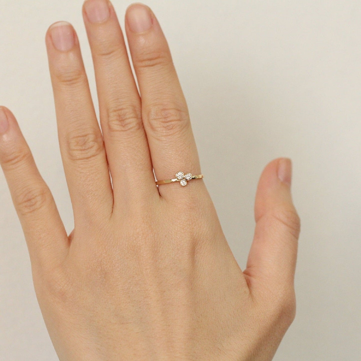 Three Stone Lab Diamond Bezel Set Engagement Ring - Riant Fine Jewelry LLC