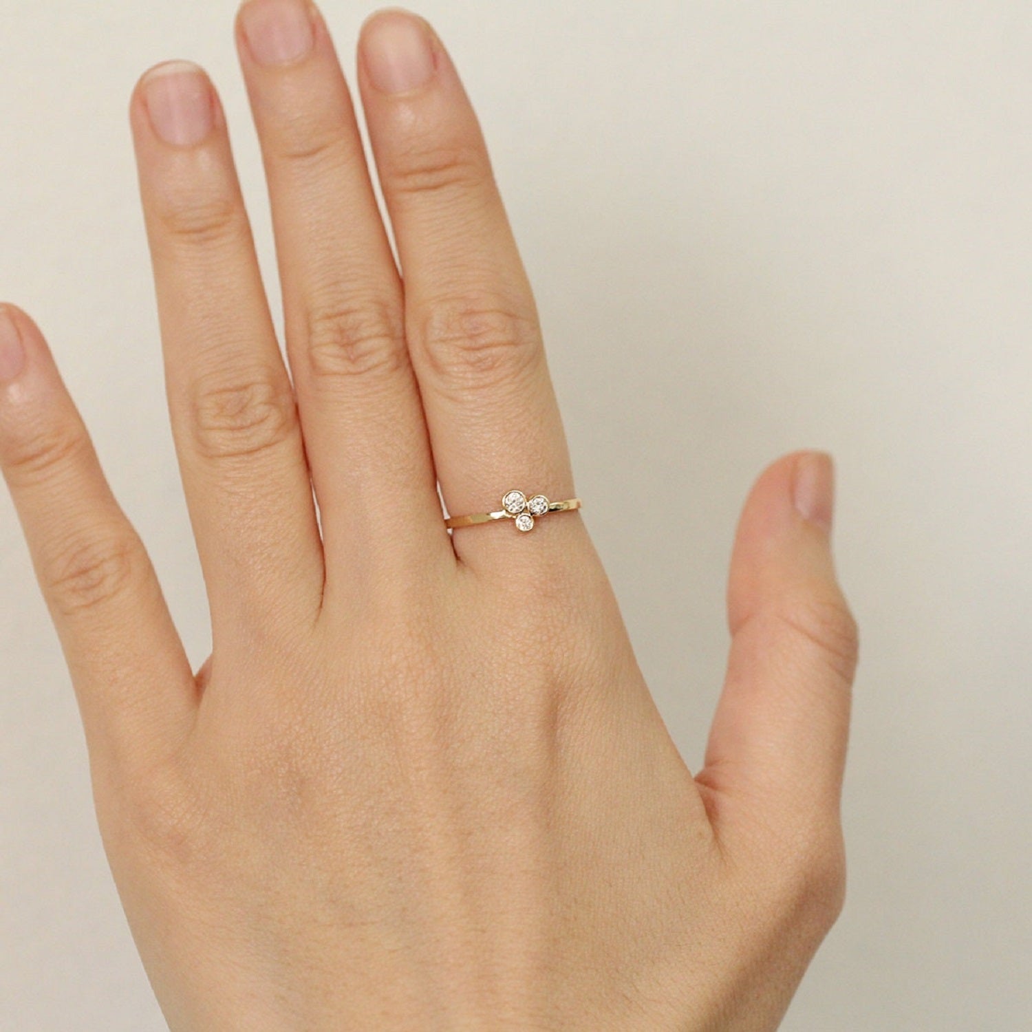 Three Stone Lab Diamond Bezel Set Engagement Ring - Riant Fine Jewelry LLC