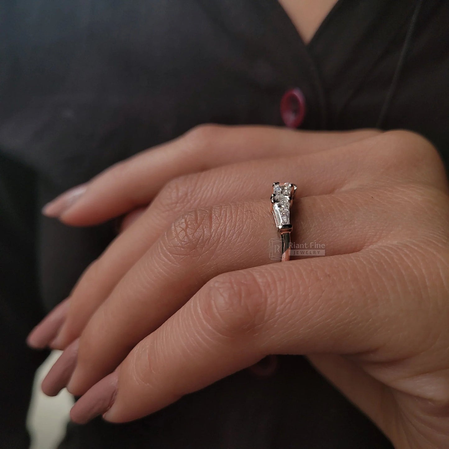 Three Stone Lab Grown Diamond Ring in 14K White Gold - Riant Fine Jewelry LLC