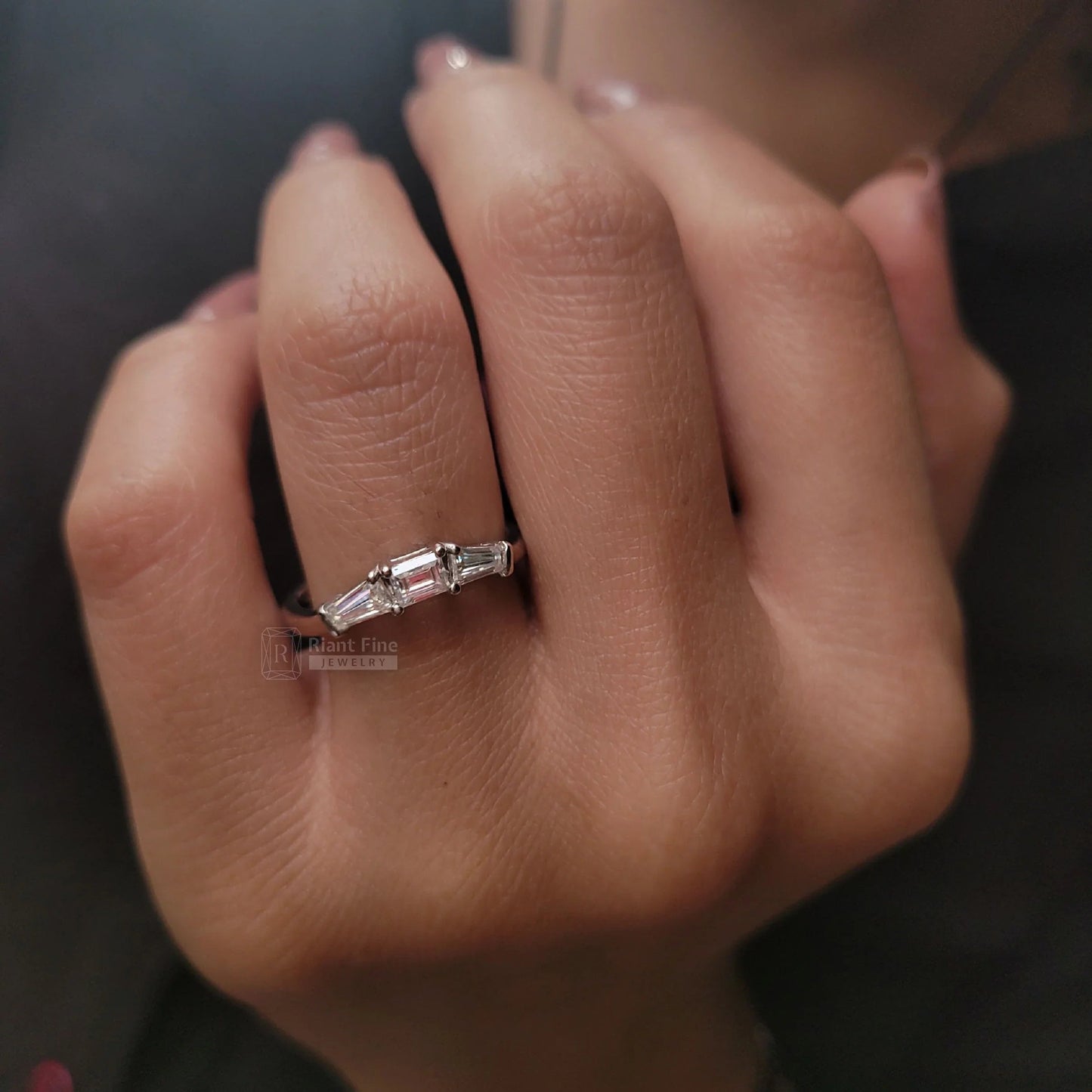 Three Stone Lab Grown Diamond Ring in 14K White Gold - Riant Fine Jewelry LLC