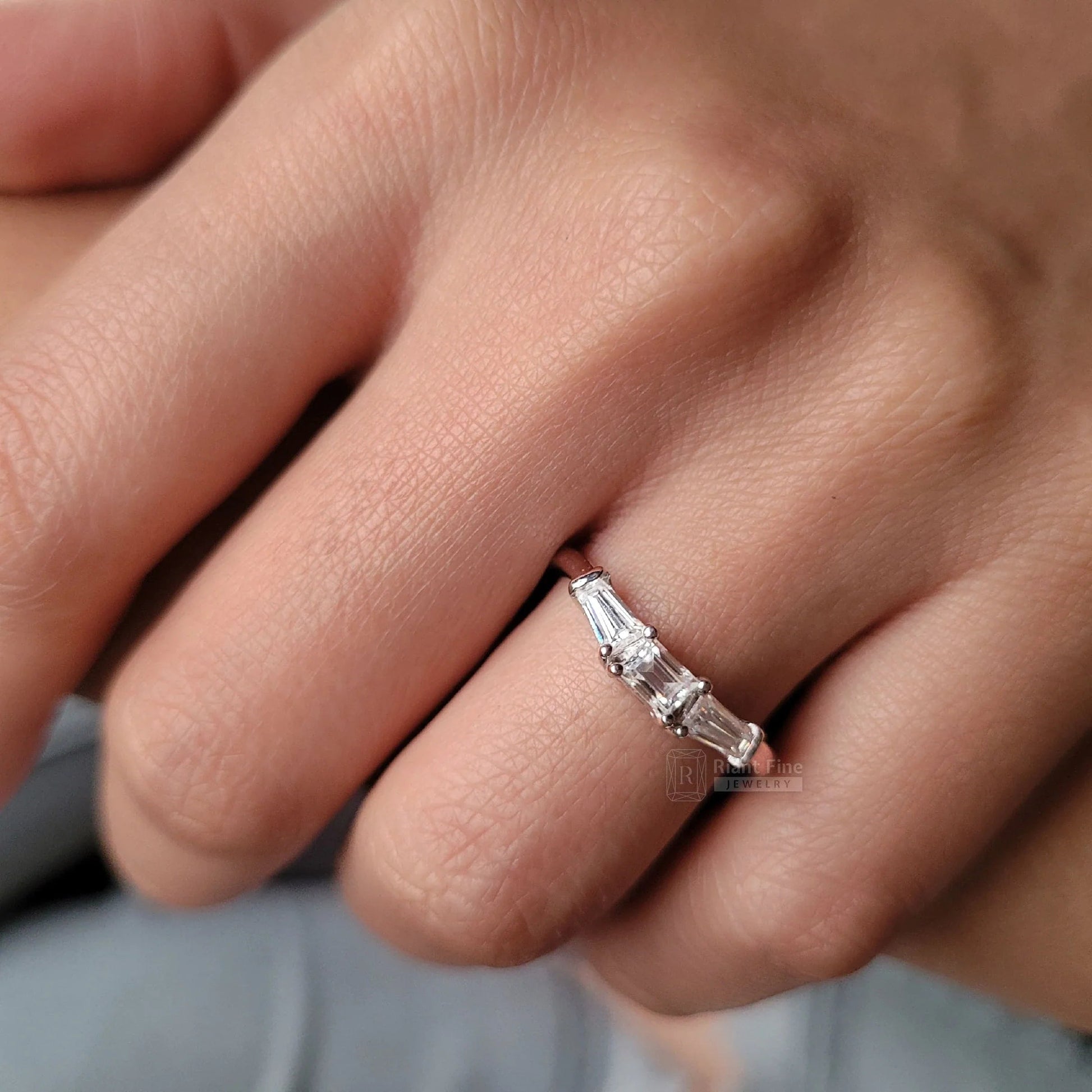 Three Stone Lab Grown Diamond Ring in 14K White Gold - Riant Fine Jewelry LLC