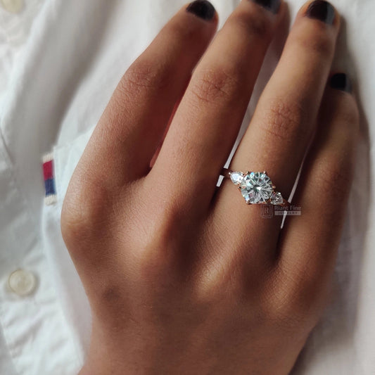 Three Stone Lab Grown Diamond Wedding Ring | 14K Rose Gold - Riant Fine Jewelry LLC