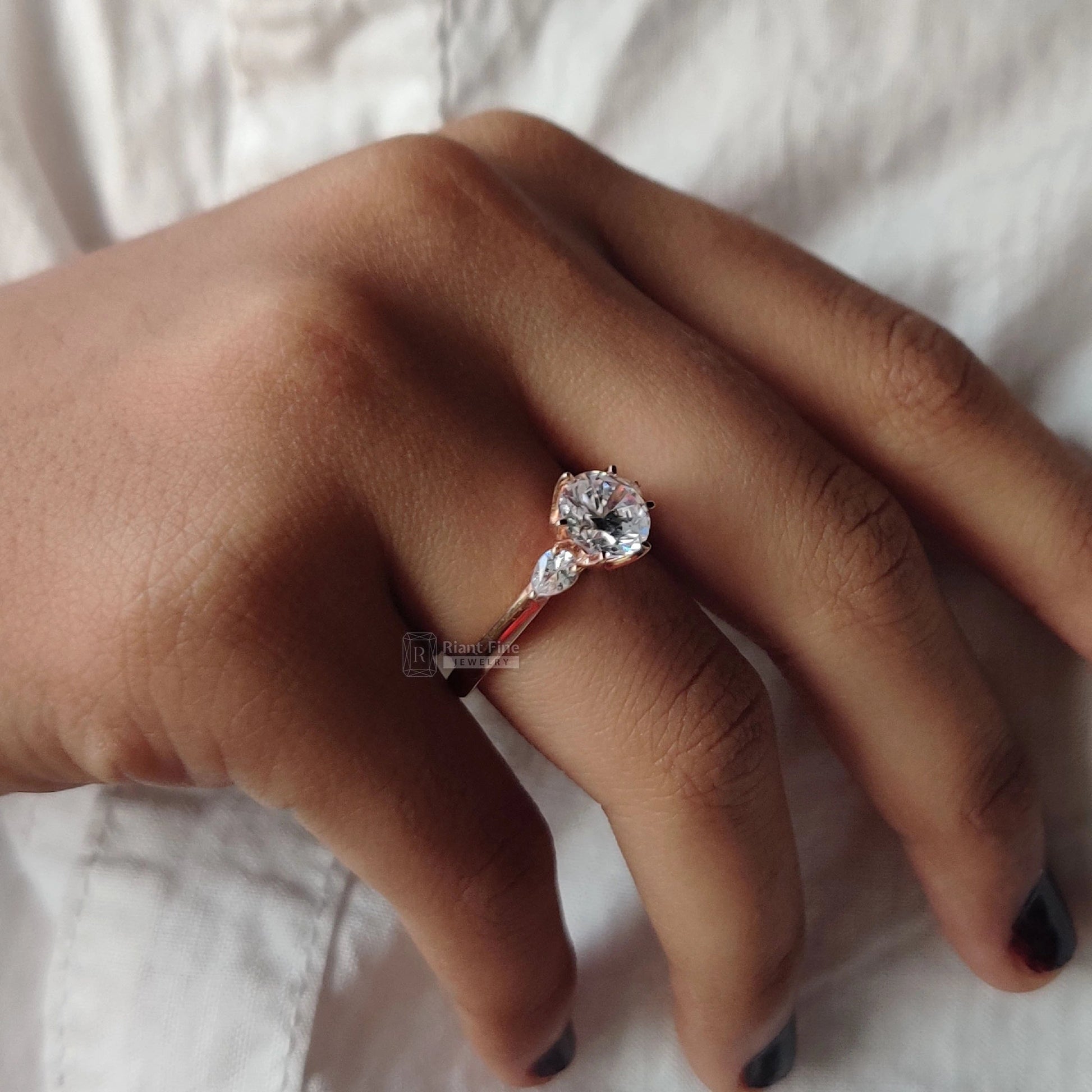 Three Stone Lab Grown Diamond Wedding Ring | 14K Rose Gold - Riant Fine Jewelry LLC